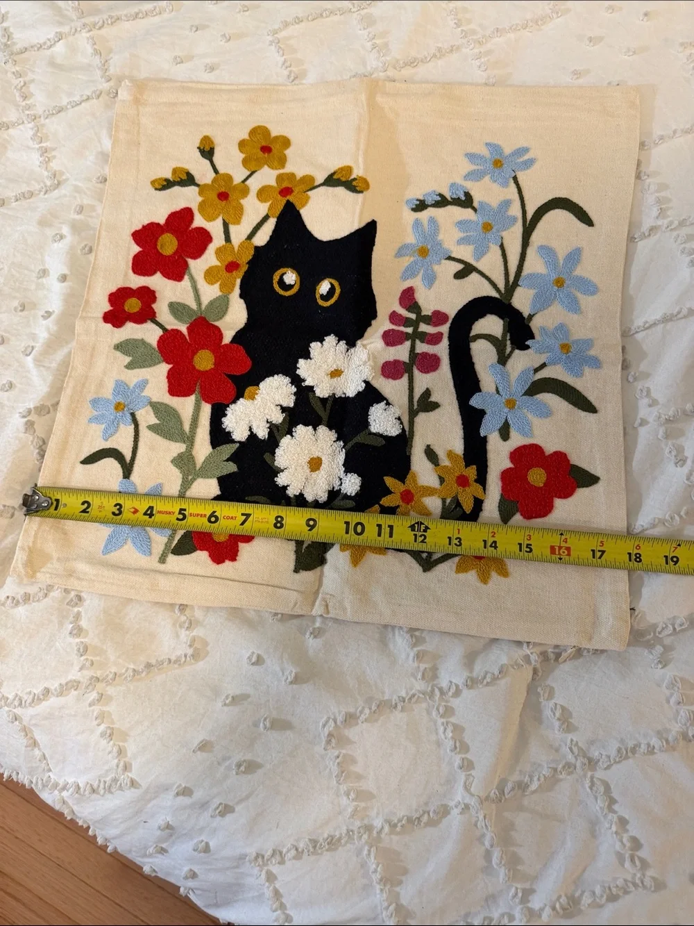 Black Cat Floral Pet Pillow Cover - Cream Background embroidered new
